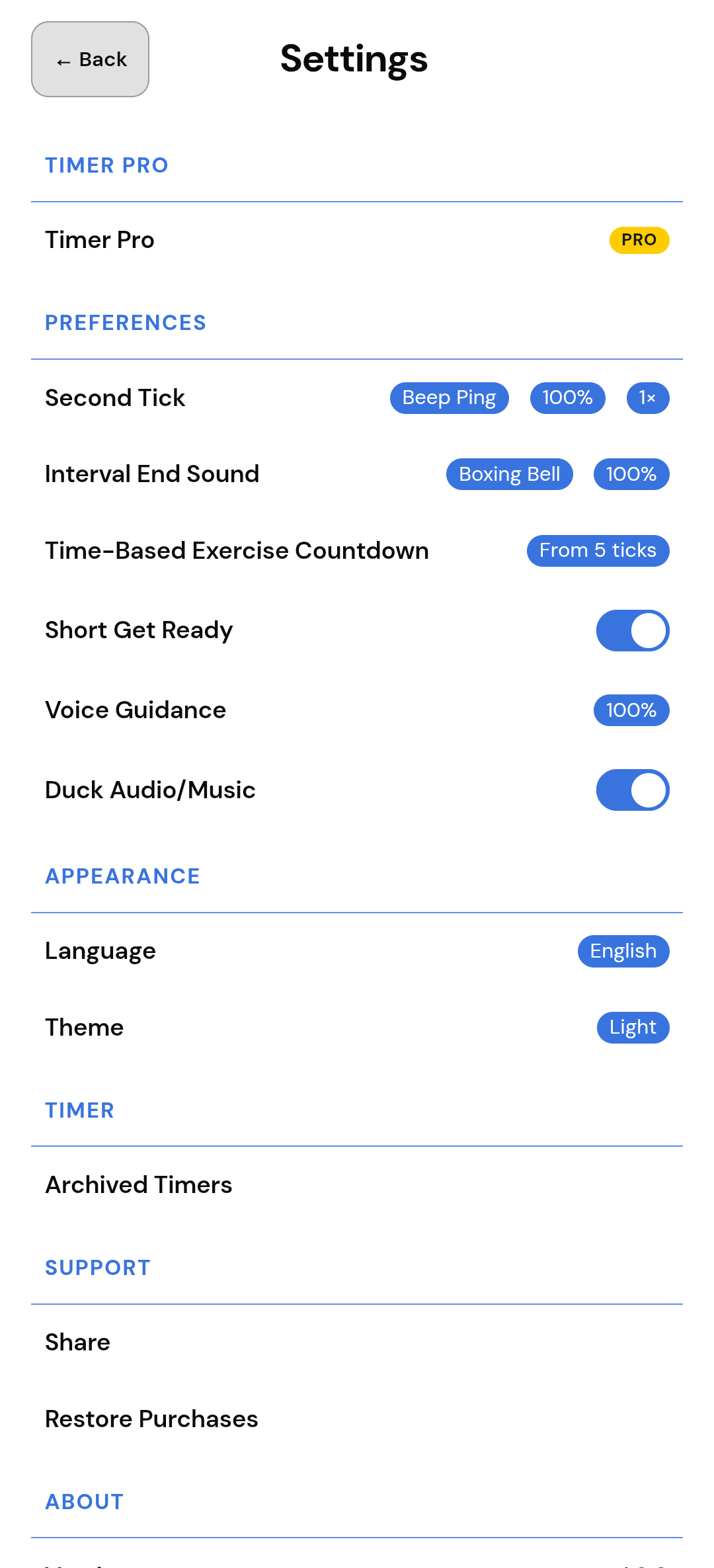 Settings with Duck Audio/Music turned on.