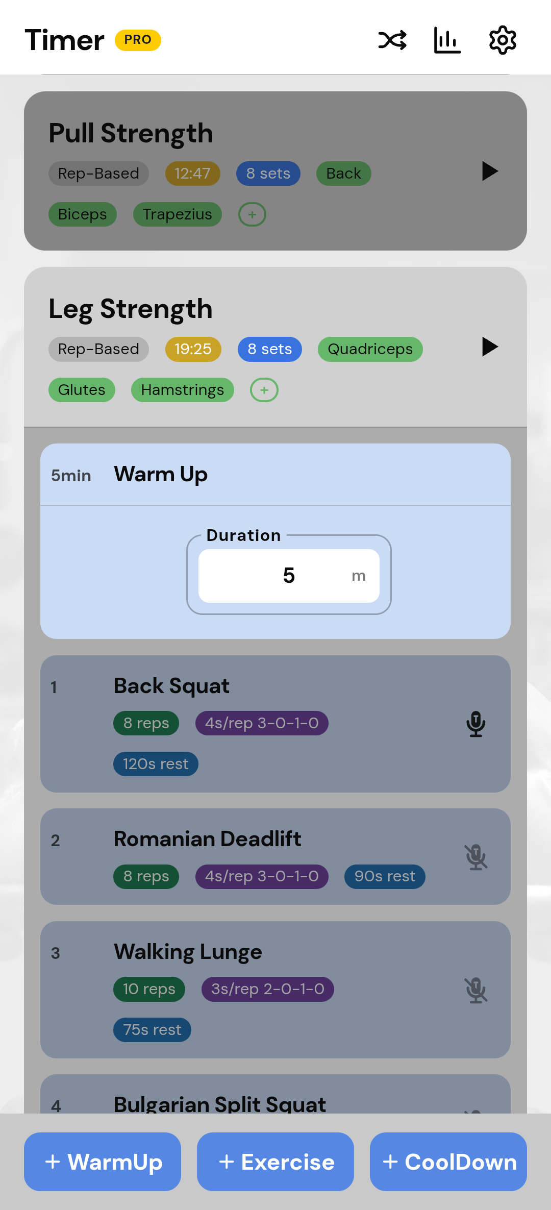 A continuous run chaining warm-up into the main session.