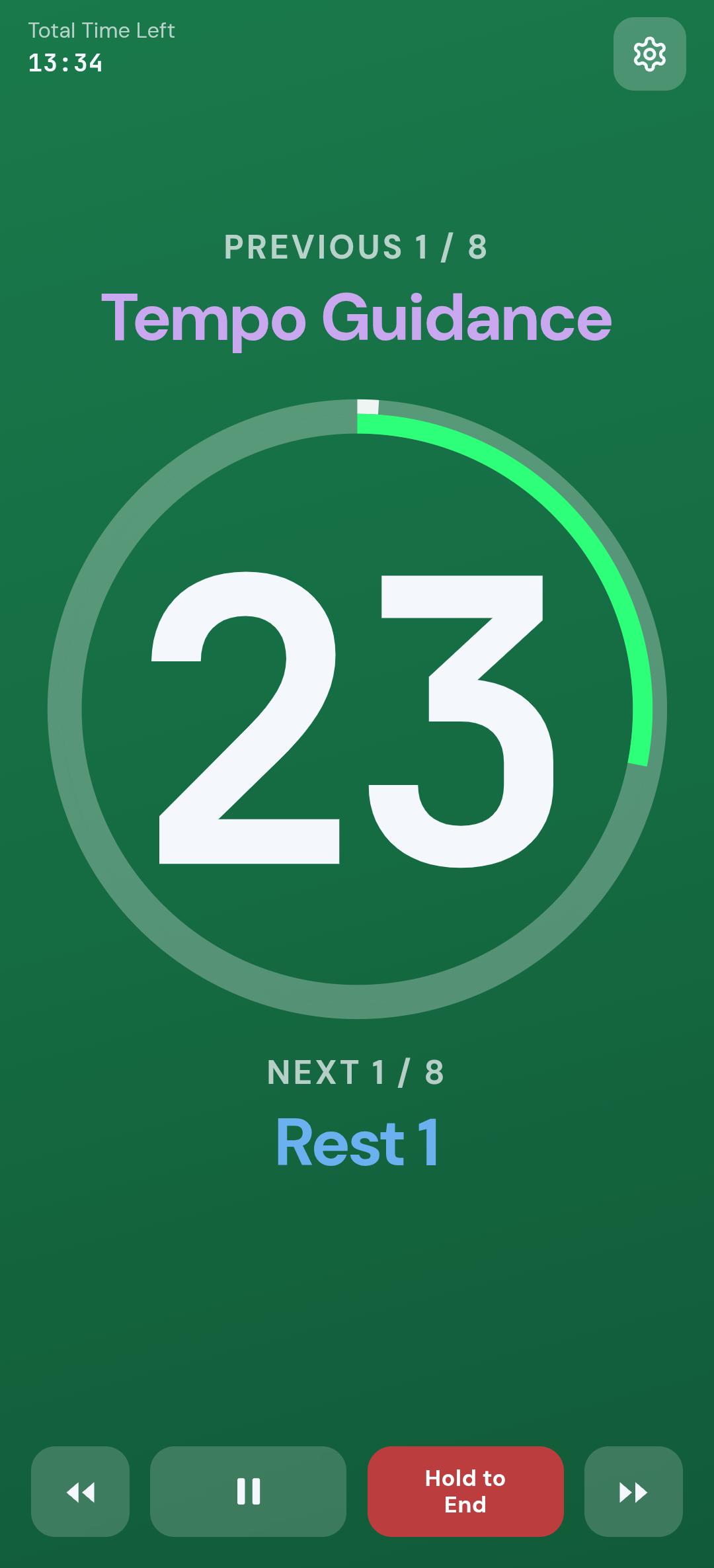 Portrait Run during work: high-contrast green countdown.